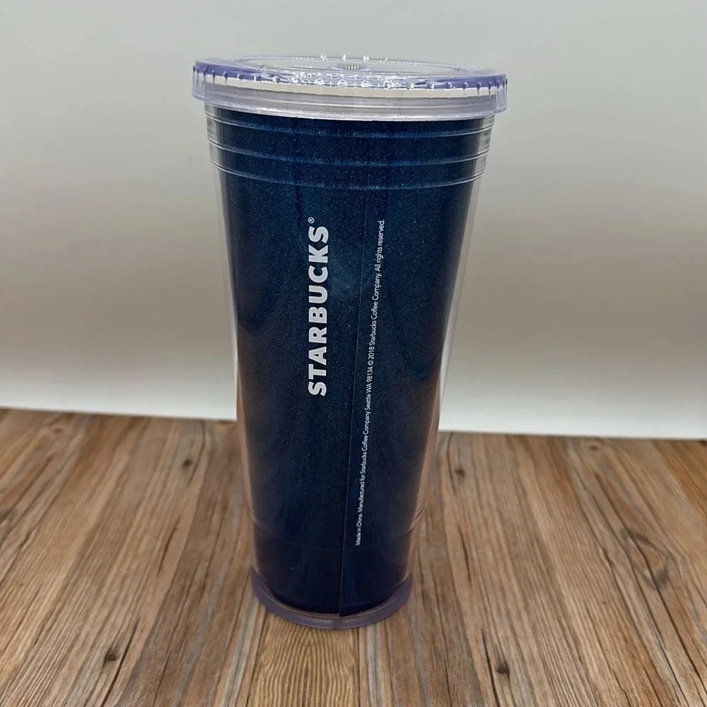 Glittery blue plastic Starbucks 20oz tumbler